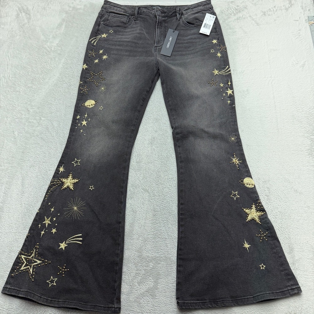 NEW Driftwood Farrah Flare Jeans Womens 33 L32 Black Celestial Star DW-P42462A